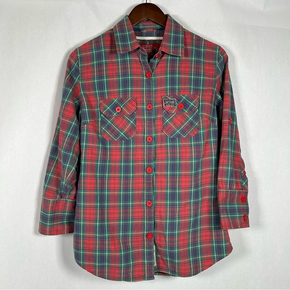 Superdry Red and Green Plaid Women's Button Down Shirt